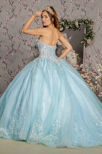 3D Floral Strapless Corset Ball Gown by GLS Gloria GL3332 - Quinceanera Dresses