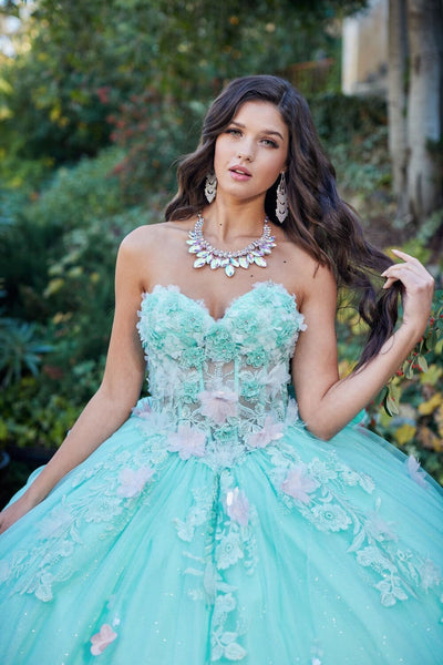 3D Floral Strapless Corset Ball Gown by Bella Princess PQ1049
