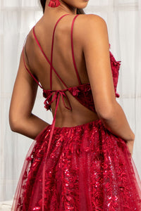 3D Floral Strappy Back Gown by Elizabeth K GL3033 - Long Formal Dresses