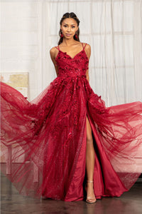 3D Floral Strappy Back Gown by Elizabeth K GL3033 - Long Formal Dresses