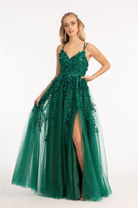 3D Floral Strappy Back Gown by Elizabeth K GL3033 - XS / Green - Long Formal Dresses