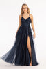 3D Floral Strappy Back Gown by Elizabeth K GL3033 - XS / Navy - Long Formal Dresses