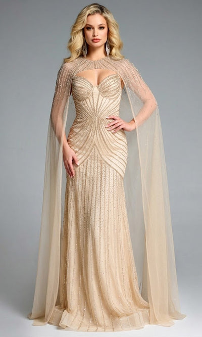 Jovani 44840 - Elegant Beaded Evening Gown with Cape