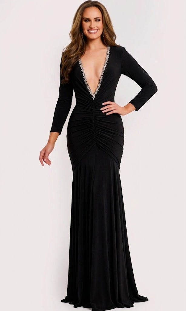 Jovani 43701 - Long Sleeve Rhinestone Embellished Gown
