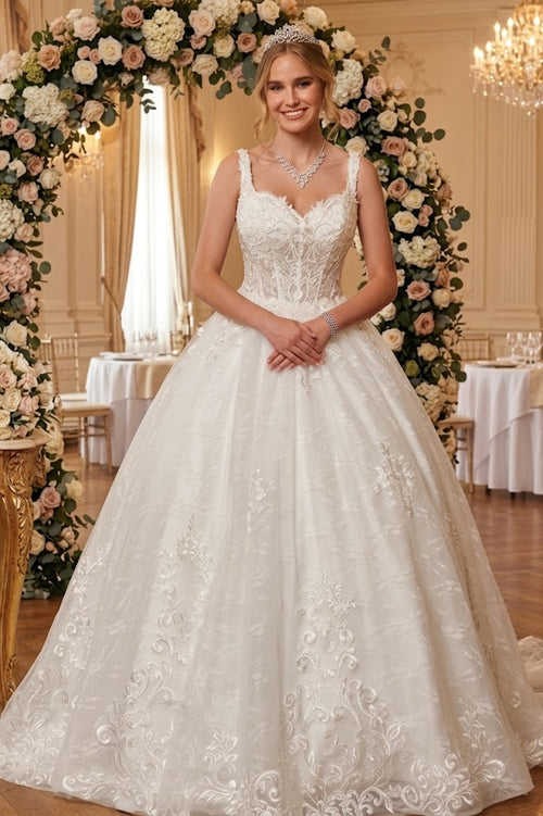DeKlaire 489 V-Neck A-Line Ball Gown Wedding Dress