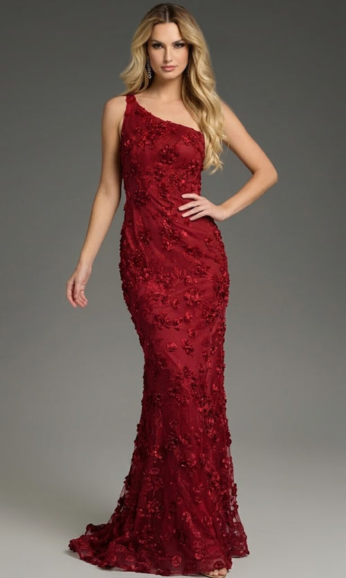 Jovani 38684 - One Shoulder Gown with 3D Appliques