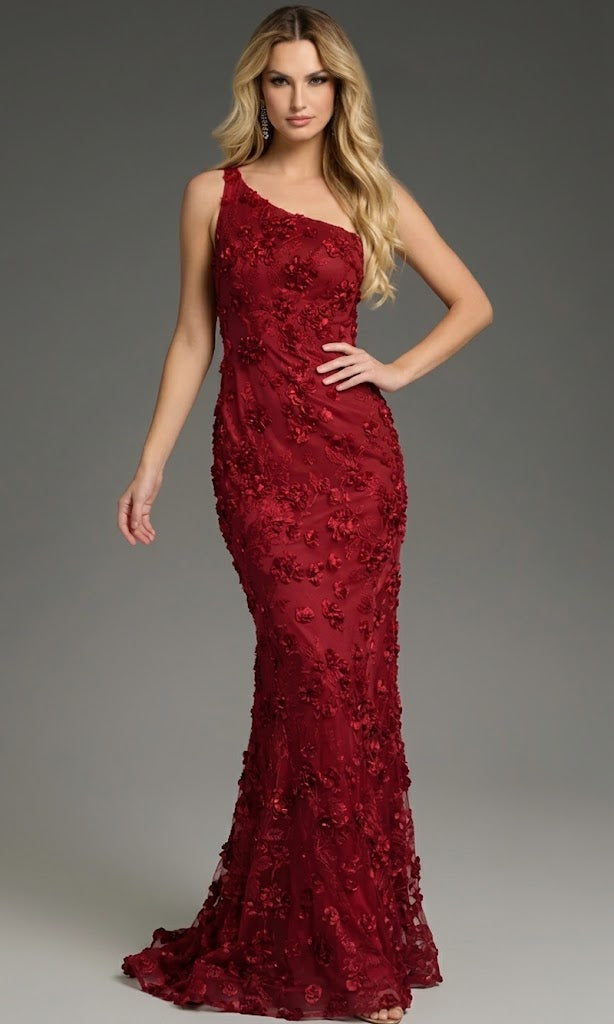 Jovani 38684 - One Shoulder Gown with 3D Appliques