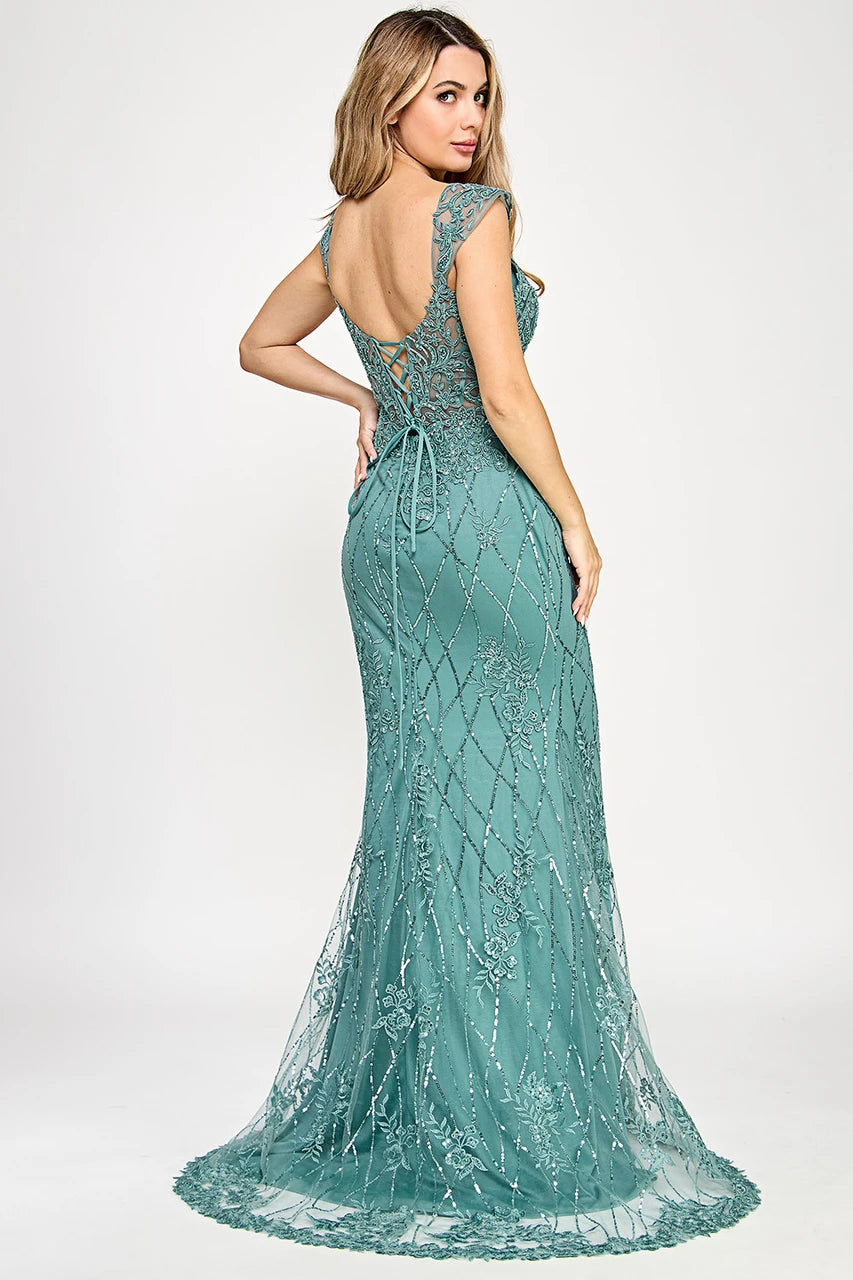 Clearance Sienna Size 2XL Fitted Embellished Formal Evening Gown by Lenovia 8350
