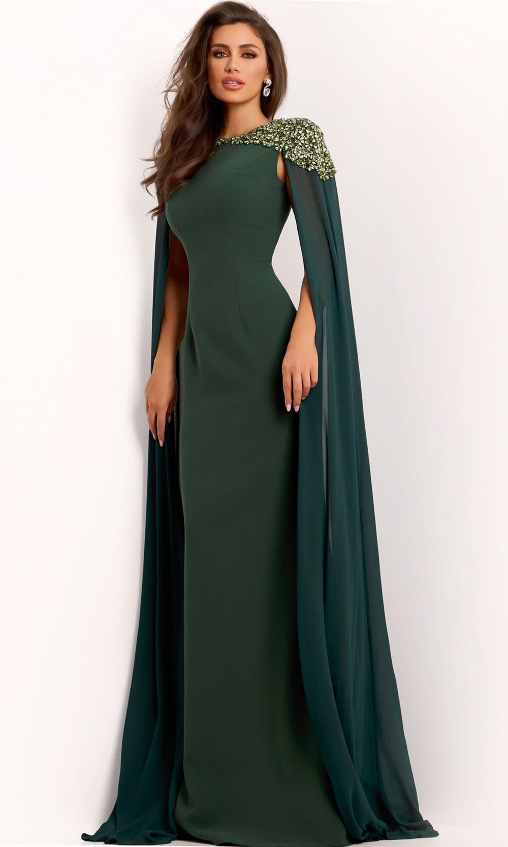 Jovani 40000 - Beaded Shoulder Cape Evening Gown