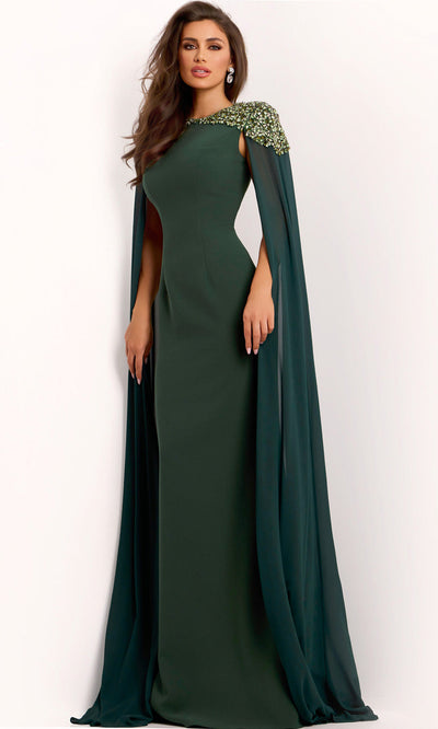 Jovani 40000 - Beaded Shoulder Cape Evening Gown