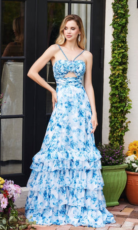 Ava Presley 40026 Floral Long A-Line Strapless Cutout Tie Skirt Dress