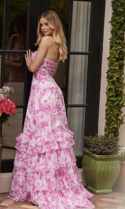 Ava Presley 40026 Floral Long A-Line Strapless Cutout Tie Skirt Dress