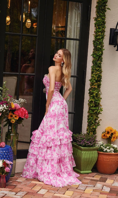 Ava Presley 40026 Floral Long A-Line Strapless Cutout Tie Skirt Dress