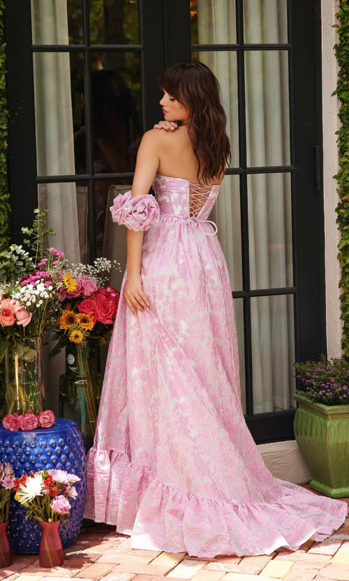 Ava Presley 40035 Long A-Line Strapless Slit Corset Ruffled Formal Dress