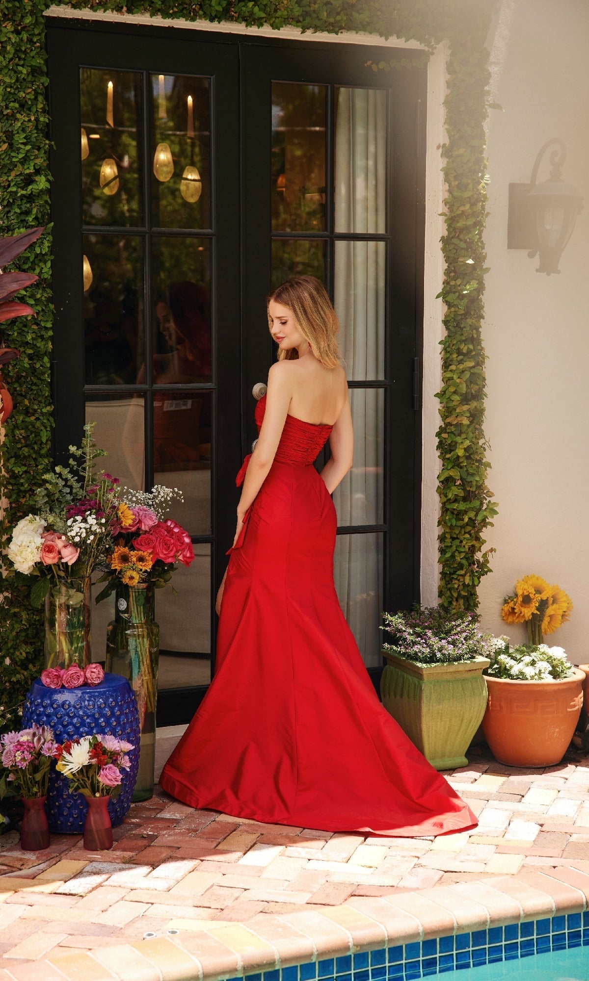 Ava Presley 40072 Bold Long Fitted Strapless Slit Ruched Train Dress
