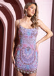 Rachel Allan 40080 Bead Print Short Sleeveless Dress
