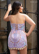 Rachel Allan 40080 Bead Print Short Sleeveless Dress