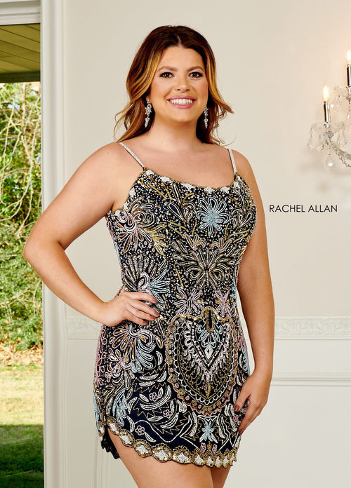 Rachel Allan 40080 Bead Print Short Sleeveless Dress