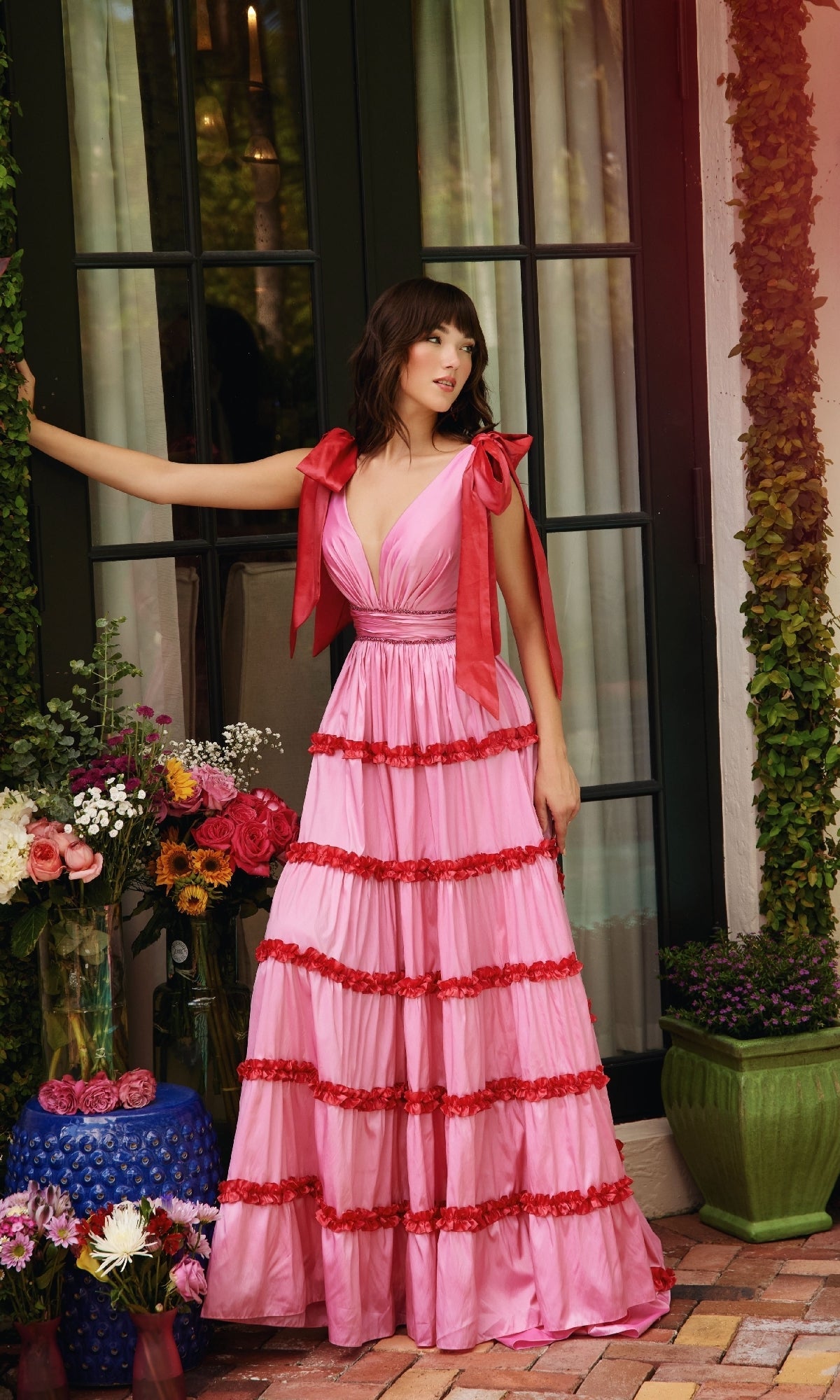 Ava Presley 40091 Long A-Line V-Neck Ruffled Formal Elegant Dress