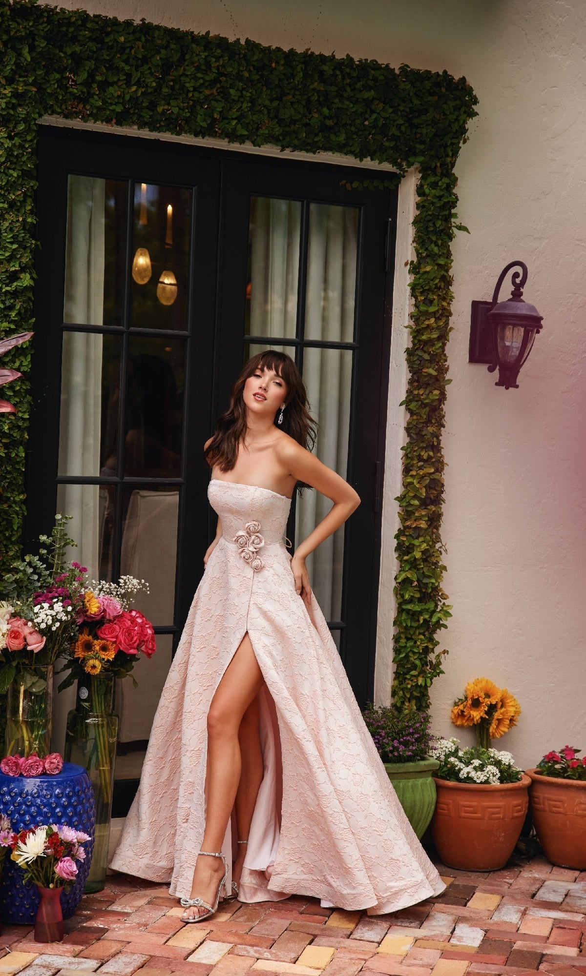 Ava Presley 40097 Floral Long A-Line Strapless Slit Prom Dress