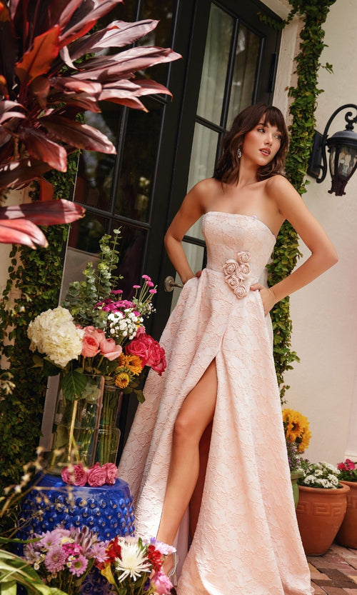 Ava Presley 40097 Floral Long A-Line Strapless Slit Prom Dress