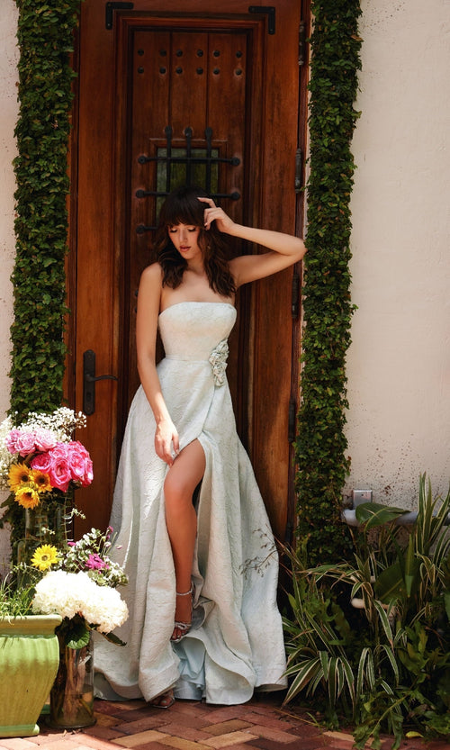 Ava Presley 40097 Floral Long A-Line Strapless Slit Prom Dress