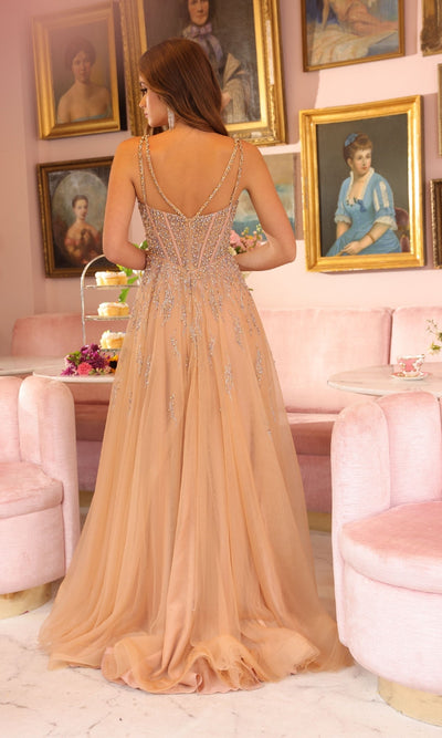 Ava Presley 40113 Long A-Line Sleeveless Beaded Corset Prom Tulle Dress