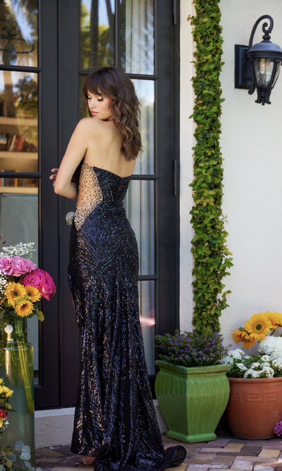 Ava Presley 40121 Long Strapless Beaded Slit Prom Formal Sequin Dress