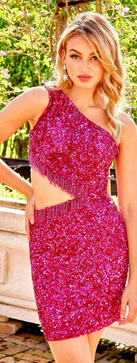 Primavera Couture 4015 Sparkling One Shoulder Homecoming Dress