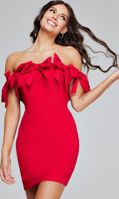 Jovani 40185 - Black Off-Shoulder Short Dress with Bows