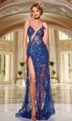Vestido largo azul marino clásico para desfiles – Jovani 40276