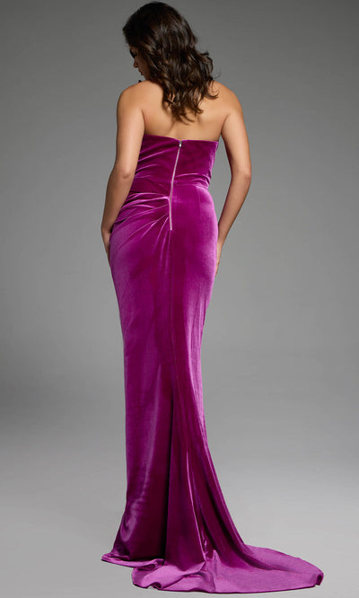 Velvet Asymmetric Neck Sheath Gown by Jovani