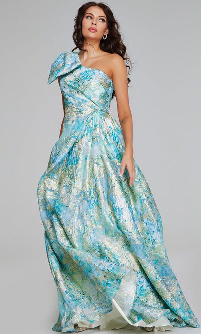 Jovani Bow Appliqued Metallic Gown