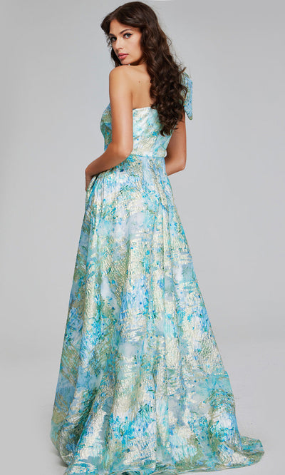 Jovani Bow Appliqued Metallic Gown