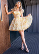 Rachel Allan 40408 Floral Print Short Cap Sleeve Dress
