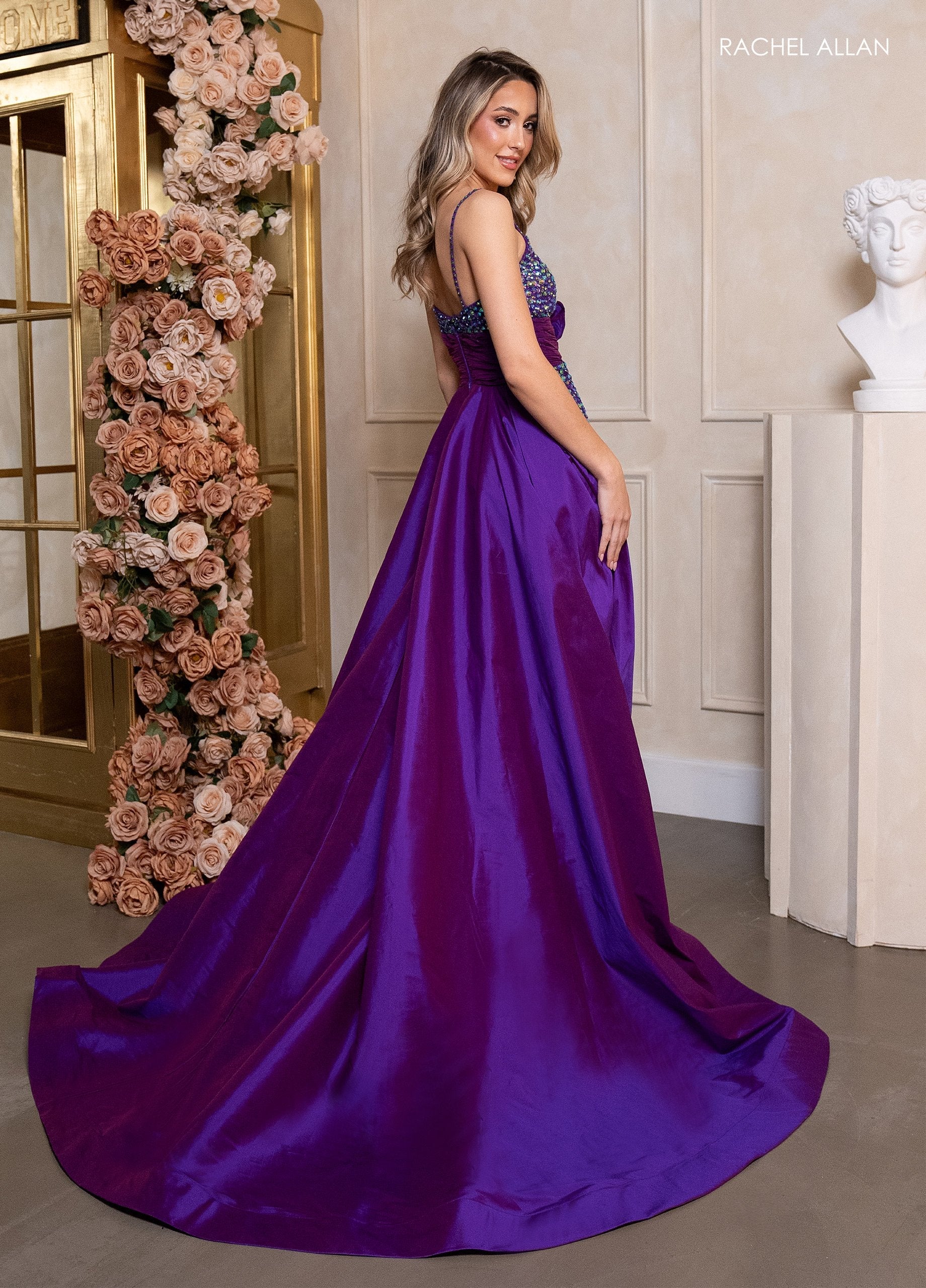 Rachel Allan 40416 Beaded Sleeveless Overskirt Dress