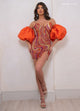 Rachel Allan 40418 Sequin Short Puff Sleeve Dress