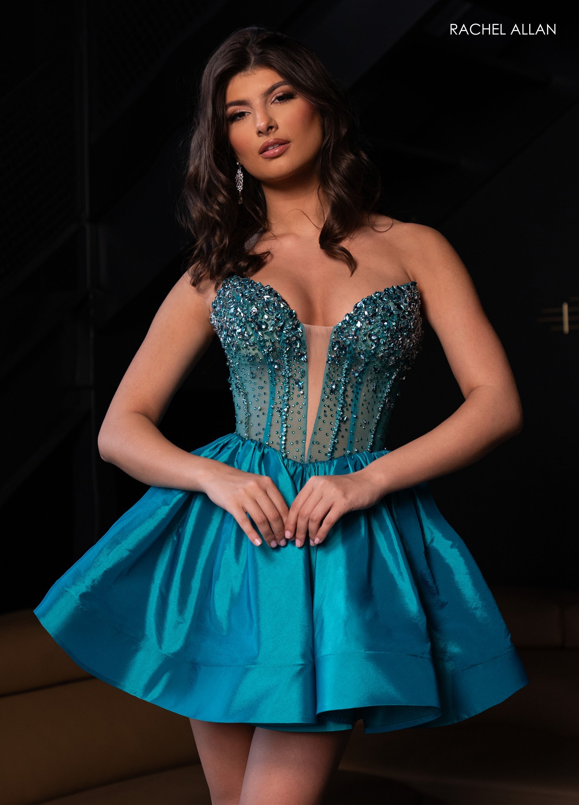 Rachel Allan 40420 Beaded Short Strapless A-line Dress