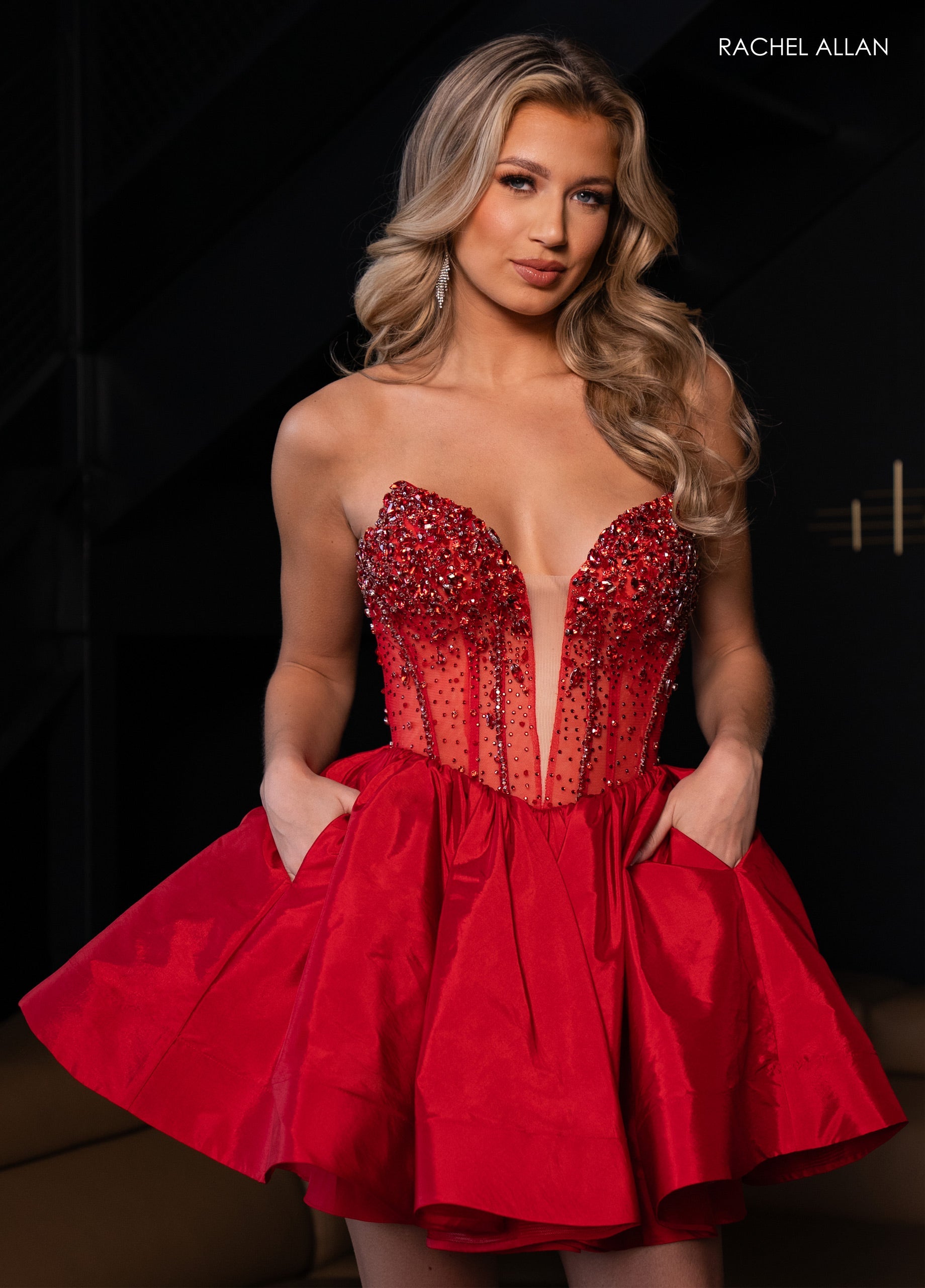 Rachel Allan 40420 Beaded Short Strapless A-line Dress