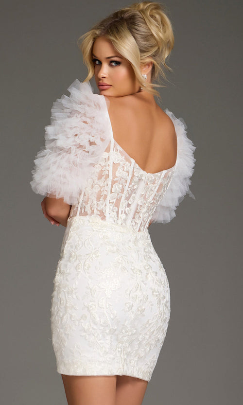 Jovani 40426 - Tulle Puff Sleeve Floral Mini Dress