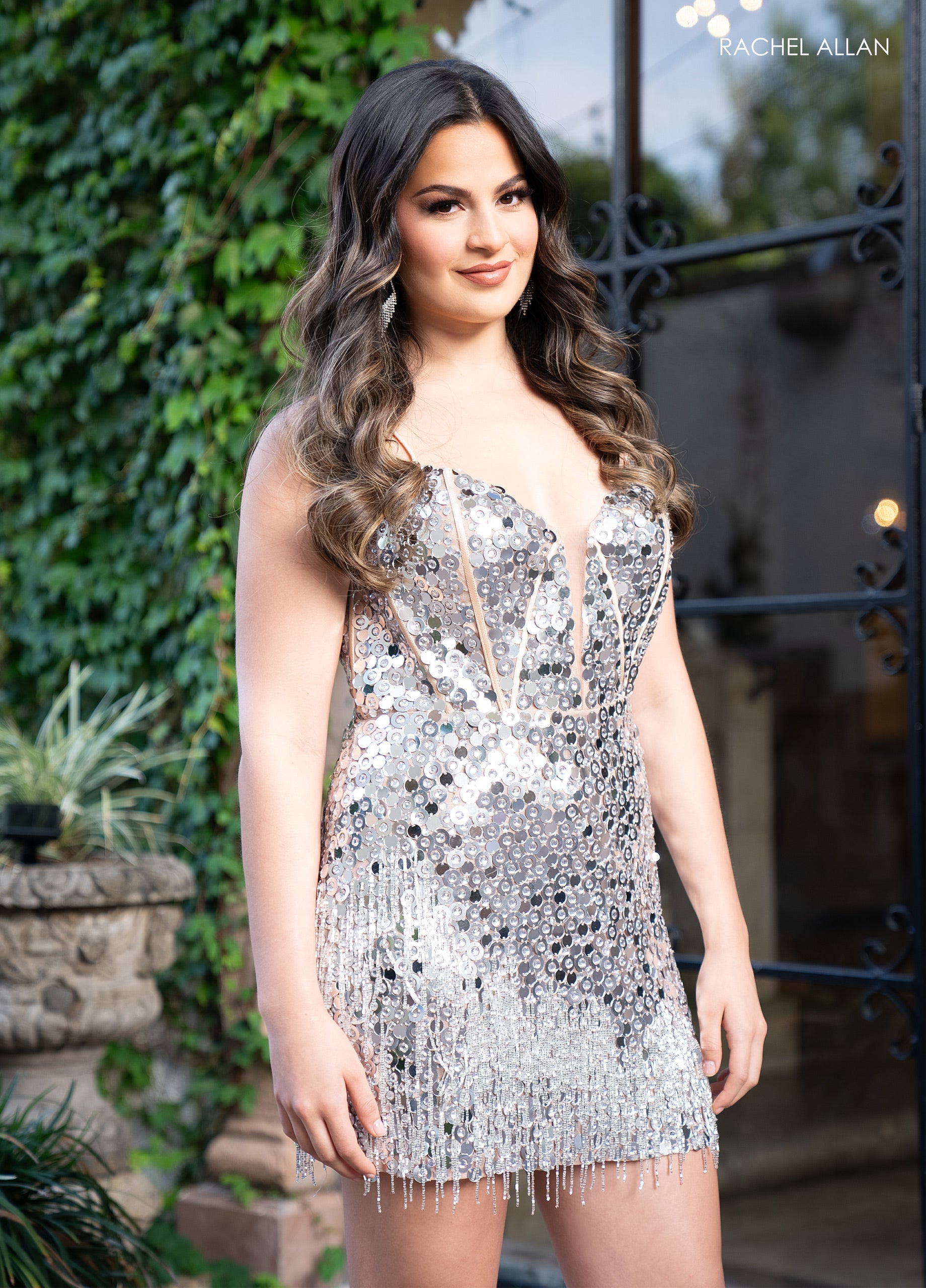 Rachel Allan 40434 Sequin Short Sleeveless Fringe Dress