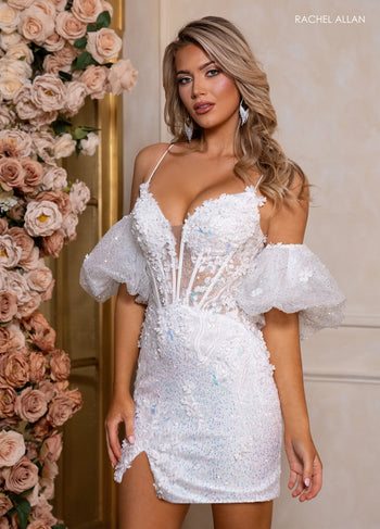 Rachel Allan 40482 Short Sleeveless Puff Sleeve Dress