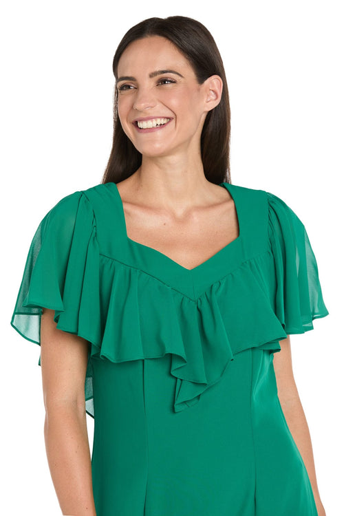 Ruffle Chiffon Midi Dress with Flutter Sleeves with Tiered Detail by R&M Richards 4054