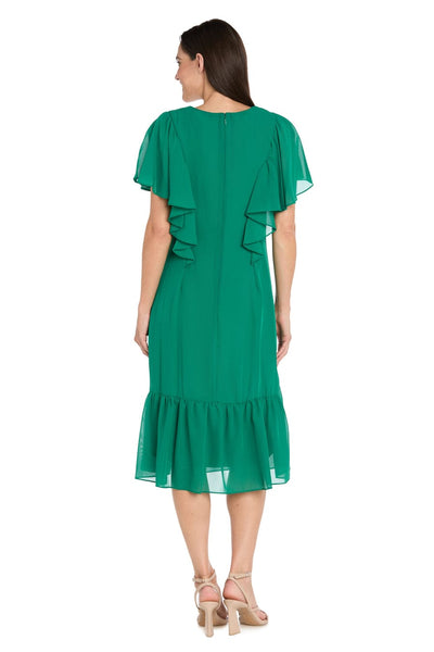 Ruffle Chiffon Midi Dress with Flutter Sleeves with Tiered Detail by R&M Richards 4054