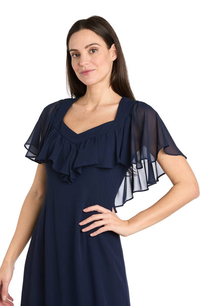 Ruffle Chiffon Midi Dress with Flutter Sleeves with Tiered Detail by R&M Richards 4054