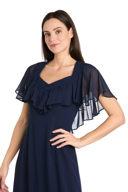 Ruffle Chiffon Midi Dress with Flutter Sleeves with Tiered Detail by R&M Richards 4054