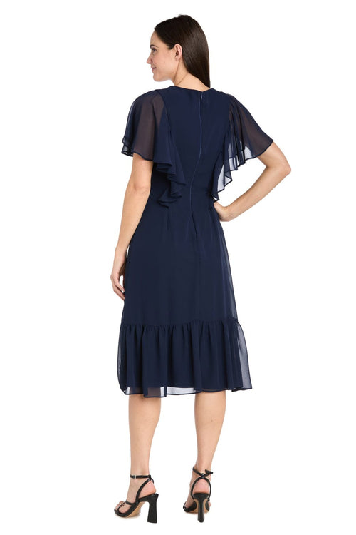Ruffle Chiffon Midi Dress with Flutter Sleeves with Tiered Detail by R&M Richards 4054