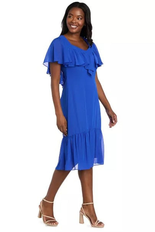 Ruffle Chiffon Midi Dress with Flutter Sleeves with Tiered Detail by R&M Richards 4054