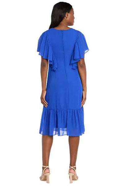Ruffle Chiffon Midi Dress with Flutter Sleeves with Tiered Detail by R&M Richards 4054