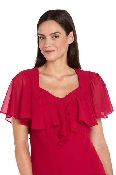 Ruffle Chiffon Midi Dress with Flutter Sleeves with Tiered Detail by R&M Richards 4054